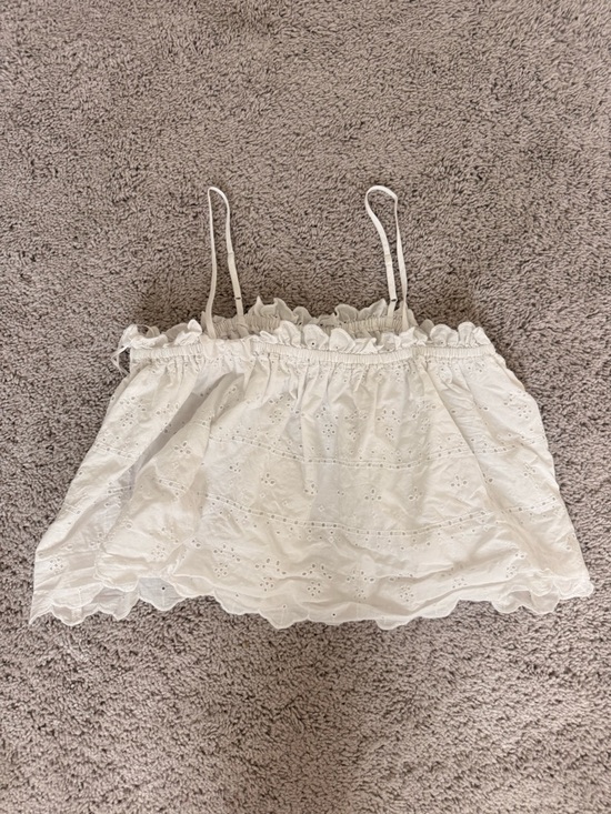Topshop Tops - Topshop White Eyelet Ruffle Camisole